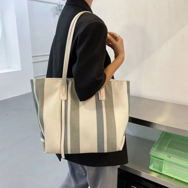 Striped Canvas Tote Bag - Image 9