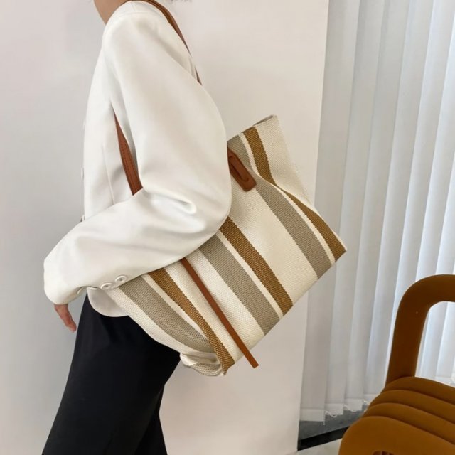 Striped Canvas Tote Bag - Image 4