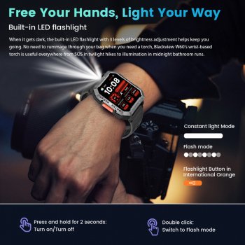 Rugged HD Smartwatch with Emergency Light & Bluetooth Calling
