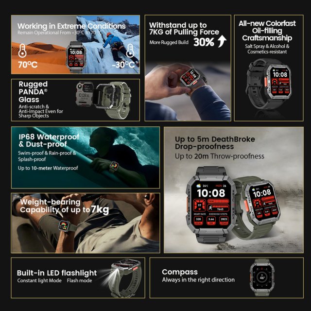Rugged HD Smartwatch with Emergency Light & Bluetooth Calling - Image 3