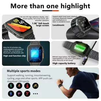 Ultra-Endurance Fitness Tracker Smartwatch with Bluetooth Call and Health Monitoring