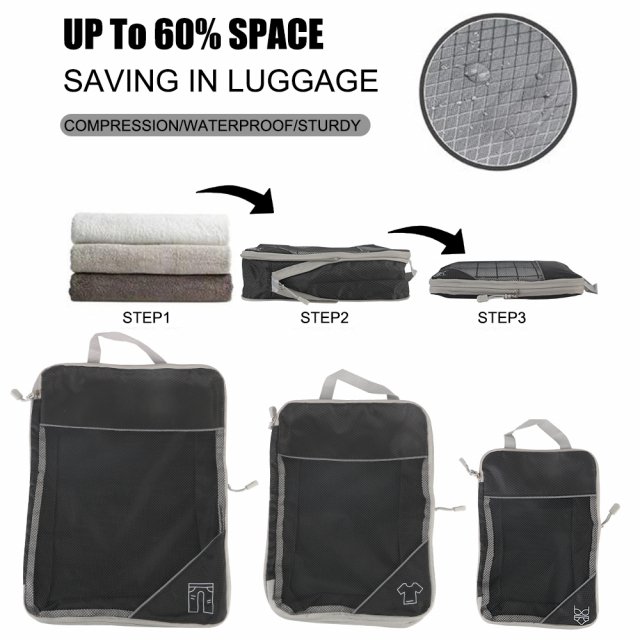 Travel Organizer Set - Compressed Packing Cubes & Lightweight Shoe Bag - Image 3