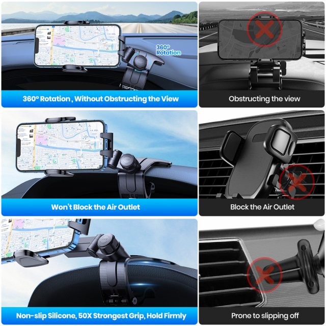 Dashboard Car Phone Holder Clip Mount, One-Handed GPS Stand for Safe Driving - Image 2