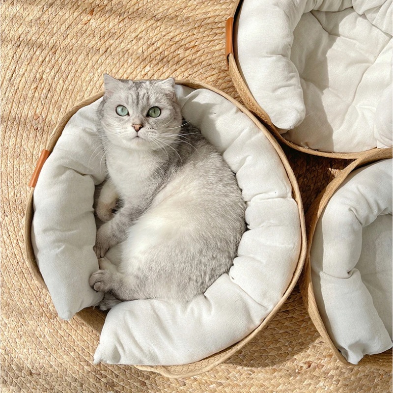 Handmade Bamboo Weaving Cat & Puppy Bed Indoor Supplies Pets