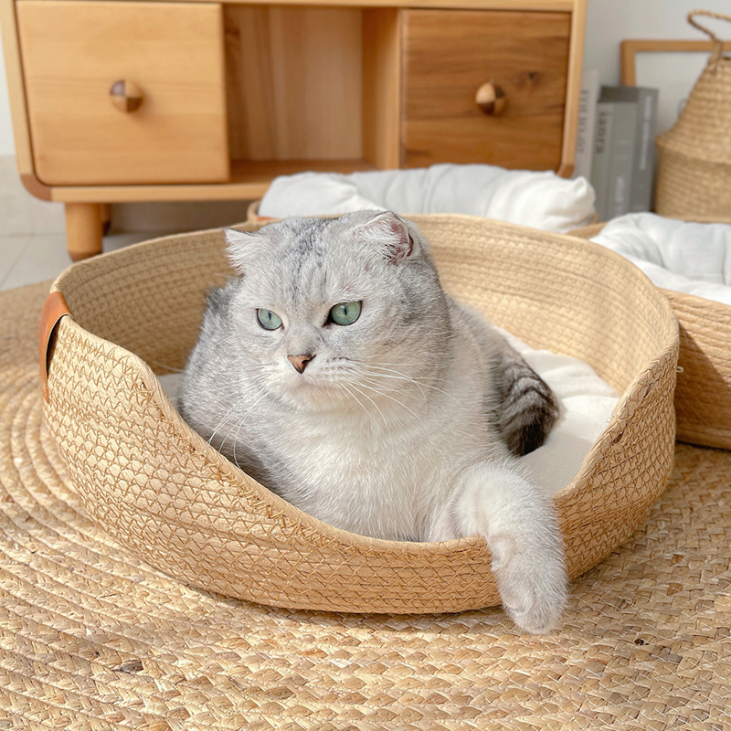 Handmade Bamboo Weaving Cat & Puppy Bed Indoor Supplies Pets