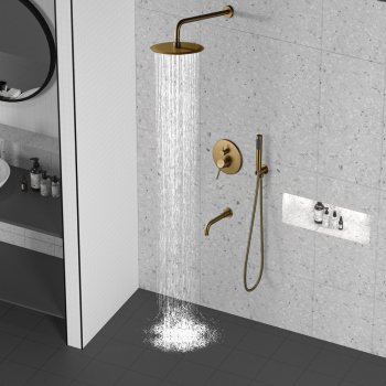 Contemporary Brushed Gold Rainfall Shower System with Digital Display and Mixer Tap