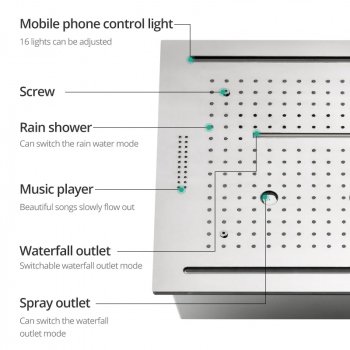 16 Inch Remote LED Shower Head Set Spray Rainfall SPA Steam Mist Bluetooth Music
