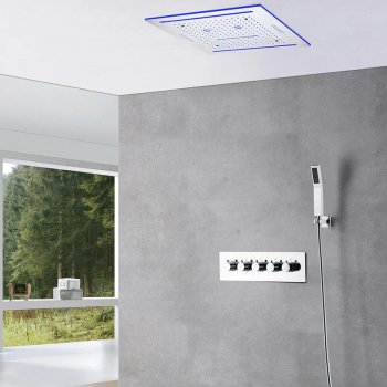 16 Inch Remote LED Shower Head Set Spray Rainfall SPA Steam Mist Bluetooth Music