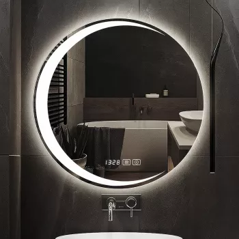 LED-Lit Round Frameless Smart Bathroom Mirror - Anti-Fog, 3-Color Lighting, Wall Mounted