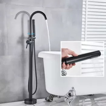 Luxury Freestanding Dual-Handle Bathtub Faucet with Hand Shower