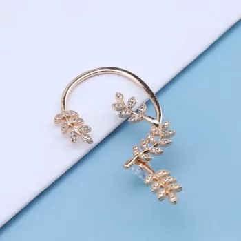 Elegant Leaf Branch Crystal Ear Cuffs