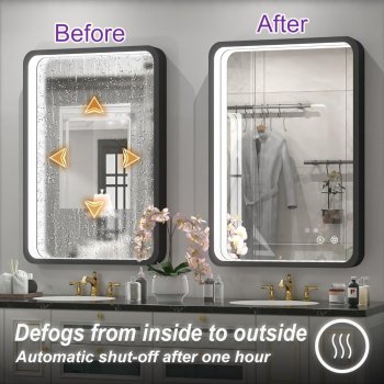 Black Metal Frame LED Bathroom Mirror with Anti-Fog and Adjustable Lighting
