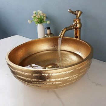 Round Golden Ceramic Basin Set
