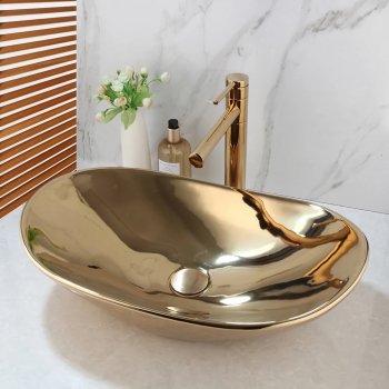 Golden Plated Ceramic Basin Sink Faucet Combo