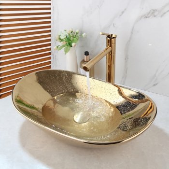 Golden Plated Ceramic Basin Sink Faucet Combo