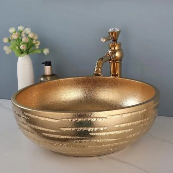 Round Golden Ceramic Basin Set