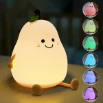 RGB USB Rechargeable Pear-Shaped Bedside Lamp for Kids