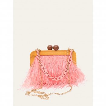 Luxury Feather Evening Clutch with Acrylic Chain