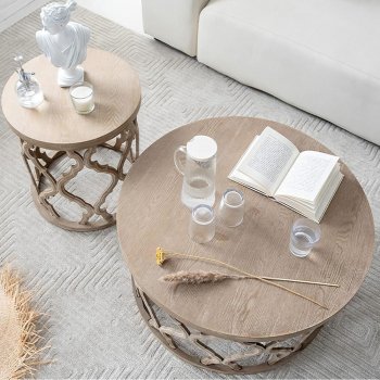 Minimalist Modern Round Wooden Coffee Table for Living Room