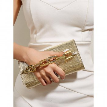 Shiny Metallic Clutch Purse with Chain