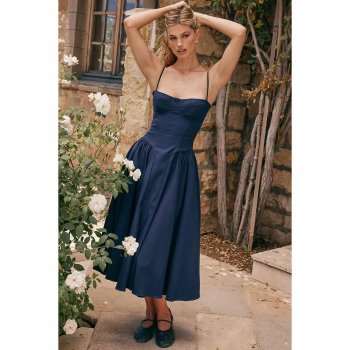 Elegant Summer Spaghetti Strap A-line Midi Dress for Women