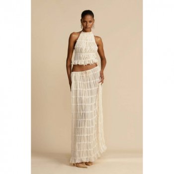 Sexy Sleeveless Backless Halter Top & Drawstring Long Skirt Set for Women