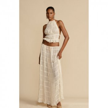 Sexy Sleeveless Backless Halter Top & Drawstring Long Skirt Set for Women