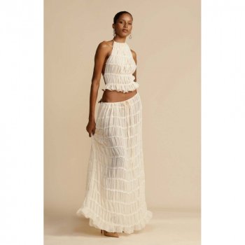 Sexy Sleeveless Backless Halter Top & Drawstring Long Skirt Set for Women