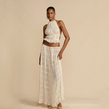 Sexy Sleeveless Backless Halter Top & Drawstring Long Skirt Set for Women
