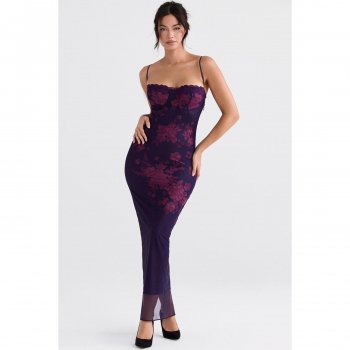 Purple Print Fishtail Backless Dress