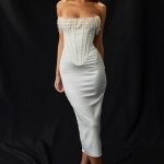 Pearl Tassel Off-Shoulder Midi Dress