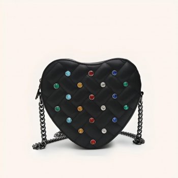 Heart Shaped Crossbody Bag with Colorful Rhinestone Detailing