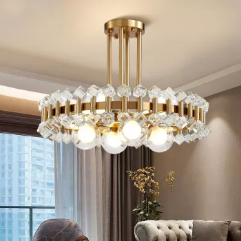 Gold Round Modern Chandelier with Colorful Stones