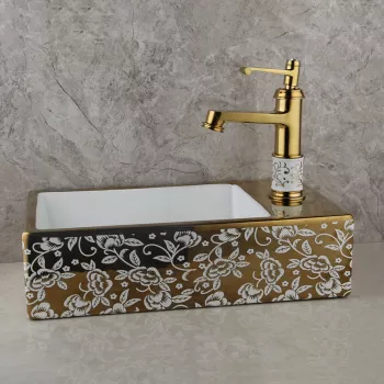 Golden Ceramic Washbasin Sink Faucet Combo