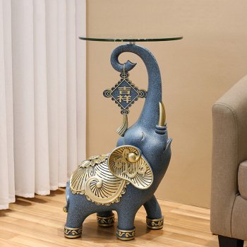 Resin Elephant Glass Top Coffee Table