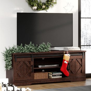 Farmhouse TV Stand with Sliding Barn Door for TVs Up to 65 Inches