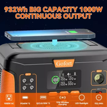1000W Portable Power Station with 932Wh Solar Generator Battery