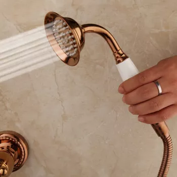Elegant Rose Gold Wall Mounted Dual Handle Bathtub Shower Set