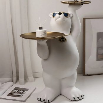 Luxurious White Bear Tray Sculpture
