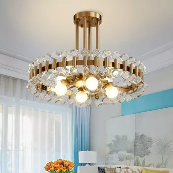 Gold Round Modern Chandelier with Colorful Stones