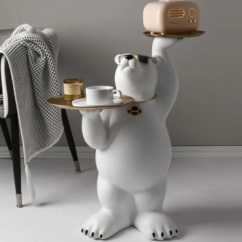 Luxurious White Bear Tray Sculpture