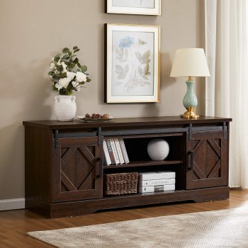 Farmhouse TV Stand with Sliding Barn Door for TVs Up to 65 Inches