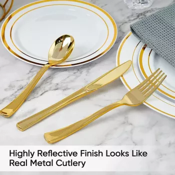75-Piece Gold Plastic Silverware Set
