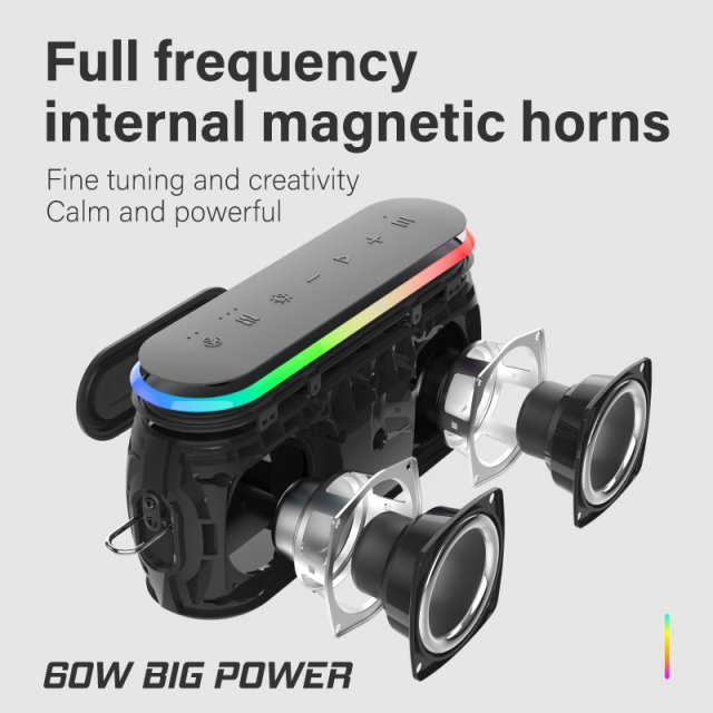 60W Waterproof Wireless Bluetooth Speaker with Dual Bass and Power Bank - Image 3