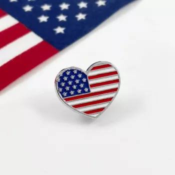 Heart Flag Enamel Patriotic Brooch Pins