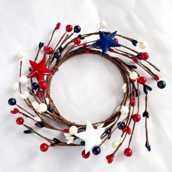 Patriotic Candle Ring Set with Stars and Berries