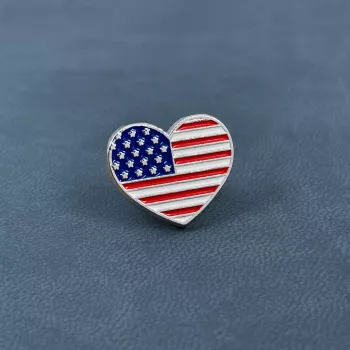 Heart Flag Enamel Patriotic Brooch Pins