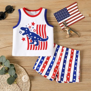 Dinosaur Print Tank Top & Shorts Set for Toddler Boys
