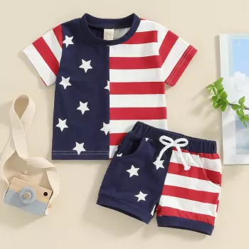 Baby Boys 4th of July Outfit - Stars and Stripes T-Shirt and Shorts Set