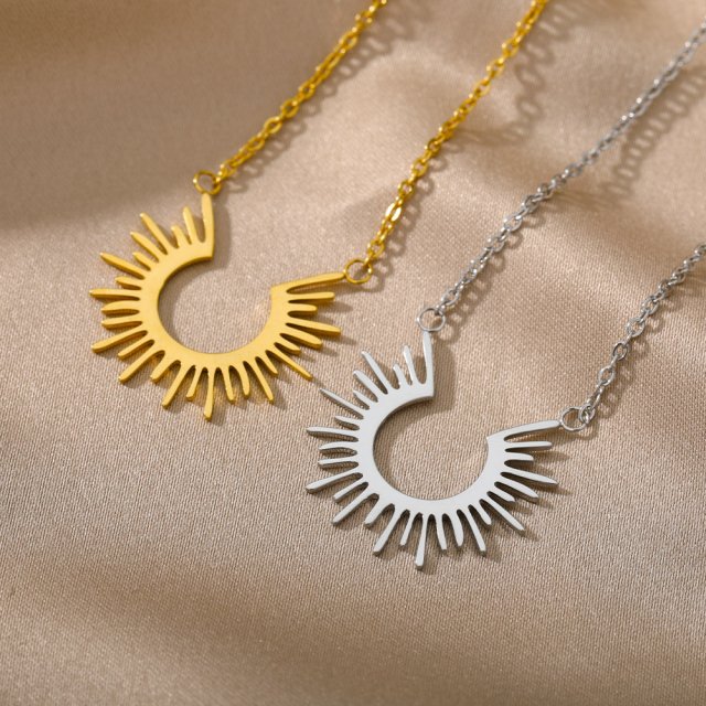 Minimalist Stainless Steel Half Circle Sun Pendant Necklace - Image 5